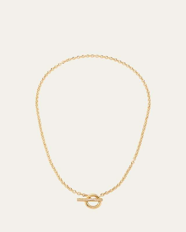 18K Yellow Gold Diamond Pave Wave Toggle and Loop Chain Necklace